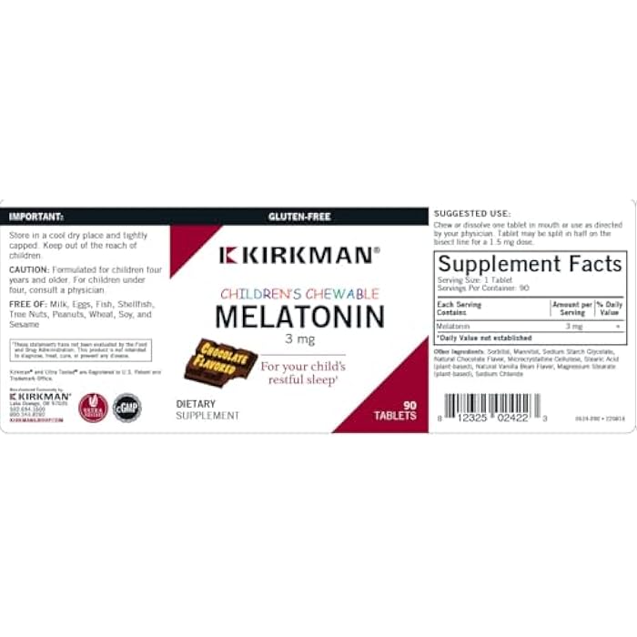 Kirkman Children’s Chewable Melatonin 3 mg Chocolate Tablets - Image 3