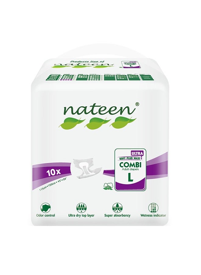 nateen - Nateen Super Ultra Incontinence Adult Diapers,Large,Waist Size 115-150cm,10 Count,Briefs with Maximum Absorbency,Leak Protection. - Image 1