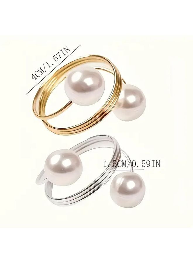 25 حزمة من حلقات المناديل الفضية اللؤلؤية المتينة والمعدنية المرنة لحفلات الزفاف والولائم وأعياد الميلاد - Image 2