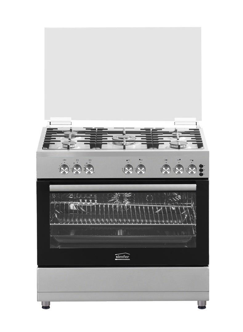 Simfer Gas Cooker 90x60 cm | 102L Oven Capacity | 5 Burner with Triple Wok | Turbo Fan Rotisserie Grill | Analog Timer Auto Ignition FFD | Stainless Steel | Model SMF9065GCL-N - Image 1