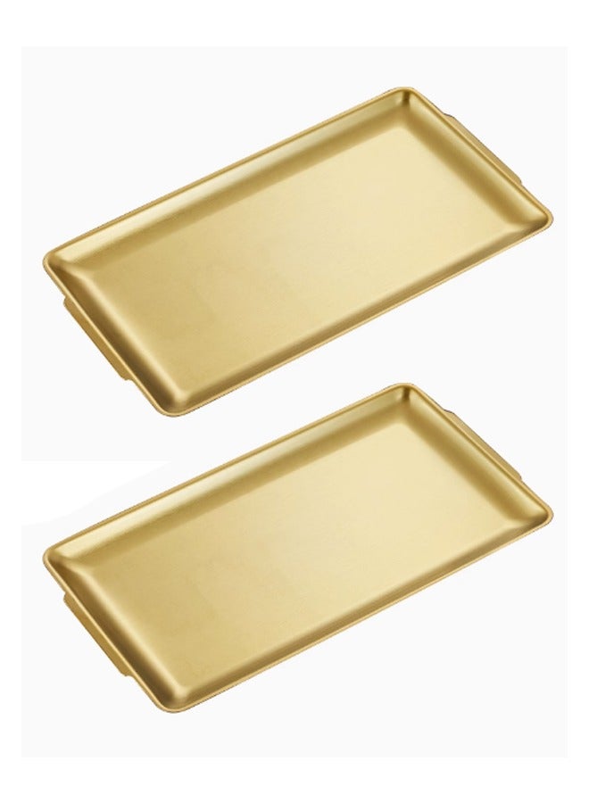 Morlife 304 Stainless Steel Dinner Plate，32x16cm Rectangular with Handles Set of 2 Metal Dinner Plates - Image 1