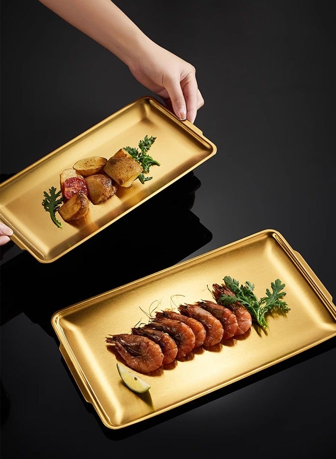 Morlife 304 Stainless Steel Dinner Plate，32x16cm Rectangular with Handles Set of 2 Metal Dinner Plates - Image 3
