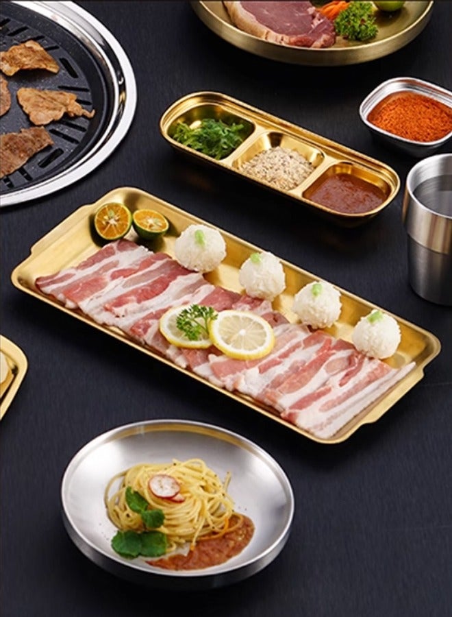 Morlife 304 Stainless Steel Dinner Plate，32x16cm Rectangular with Handles Set of 2 Metal Dinner Plates - Image 2