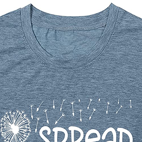 Bealatt Spread Kindness T Shirt for Women Summer Dandelion Graphic Tees Casual Funny Sayings Letter Printed Cute Shirts Tops-Blue L - Image 3