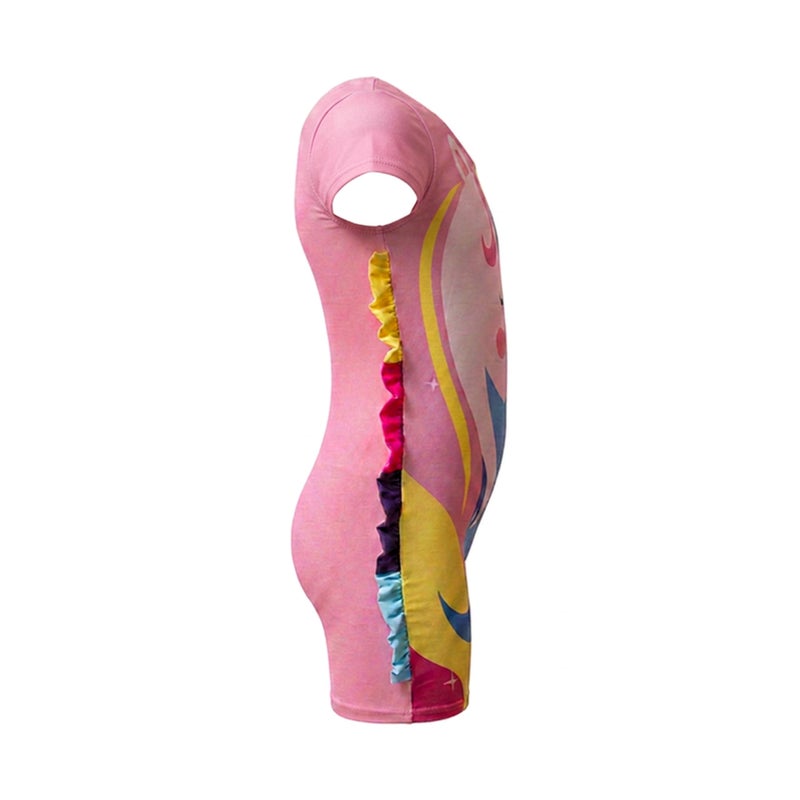 Miami Girls Unicorn Swimsuit One Piece Short Sleeve Rash Guard Swimwear with Back Zipper & Ruffle Detail (Rose Pink, 4) - Image 3