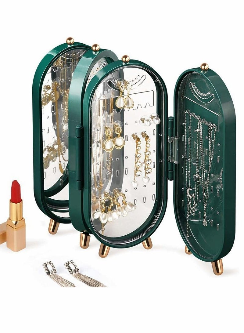 Y&D Earring Holder Stand 4 Tiers Organizer Box Foldable Display Storage with Mirror Necklace Holder153 Holes Holder Jewelry Rack Gift for Girls  - Image 1