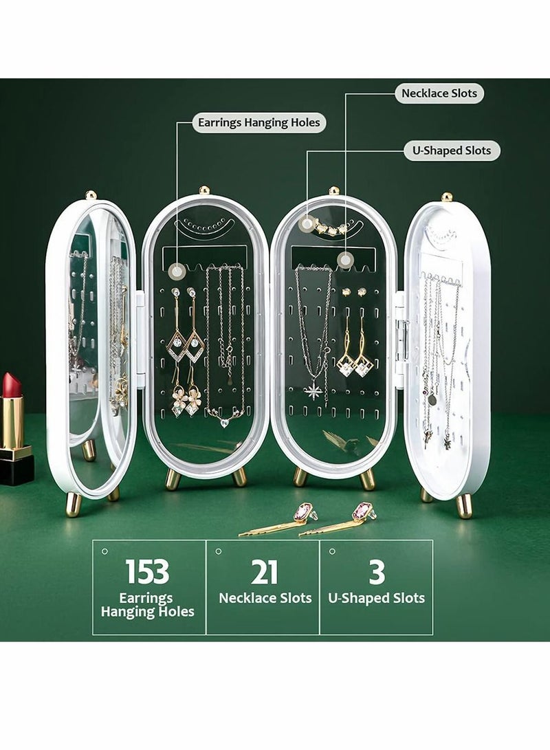 Y&D Earring Holder Stand 4 Tiers Organizer Box Foldable Display Storage with Mirror Necklace Holder153 Holes Holder Jewelry Rack Gift for Girls  - Image 3