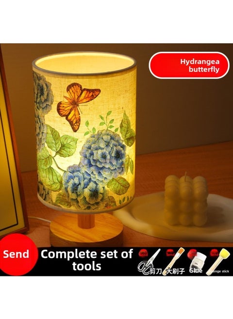 Butterfly Embossed Dried Flower Table Lamp Handmade DIY Material Bag National Day Group Building Salon Activity Night Light-Color:Hydrangea Butterfly (full Material Package)