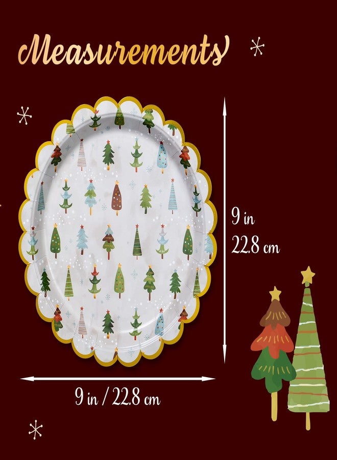 Confettiville Christmas Paper Plates, 50-Count Disposable Dinner Plates, Scalloped Gold, Party Supplies, Hand Drawn Christmas Trees - Image 4