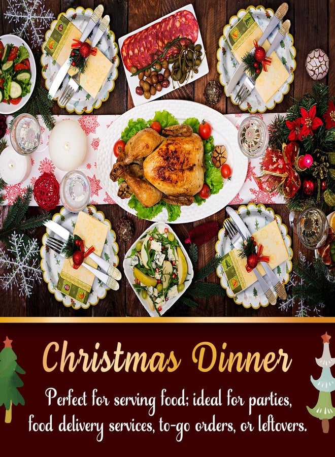 Confettiville Christmas Paper Plates, 50-Count Disposable Dinner Plates, Scalloped Gold, Party Supplies, Hand Drawn Christmas Trees - Image 2