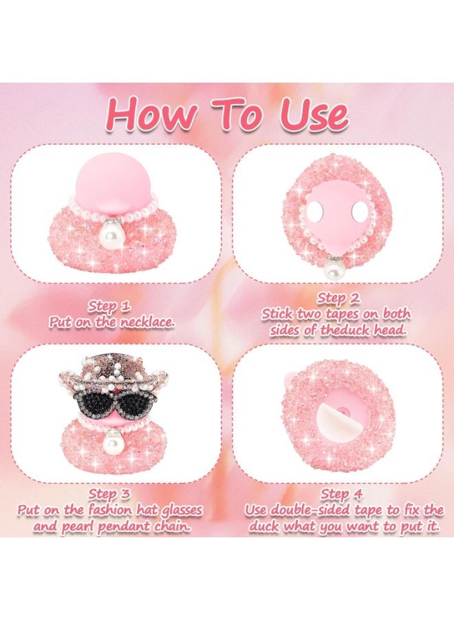 Cowboy Hat Rubber Duck, Black Diamond Rubber Duck Car Ornaments, Car Duck Decoration Dashboard, Cute Car Accessories with Squeaky Sound, Fun Gifts for Men Women Birthday New Year Christmas (Pink) - Image 3