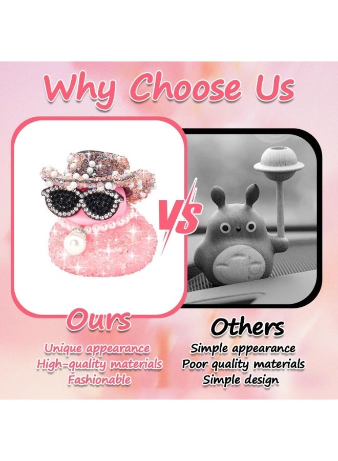 Cowboy Hat Rubber Duck, Black Diamond Rubber Duck Car Ornaments, Car Duck Decoration Dashboard, Cute Car Accessories with Squeaky Sound, Fun Gifts for Men Women Birthday New Year Christmas (Pink) - Image 2