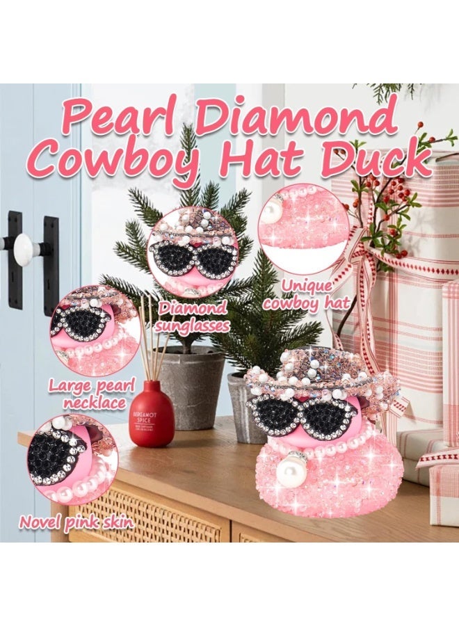 Cowboy Hat Rubber Duck, Black Diamond Rubber Duck Car Ornaments, Car Duck Decoration Dashboard, Cute Car Accessories with Squeaky Sound, Fun Gifts for Men Women Birthday New Year Christmas (Pink) - Image 5