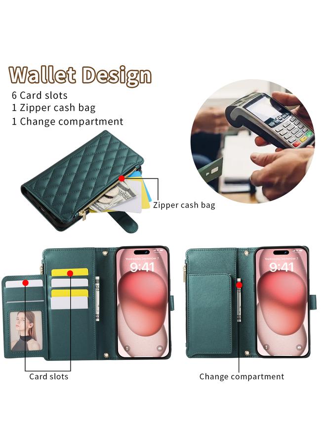 S-TOP Case For iPhone 15 Plus Rhombic Zipper Wallet Leather Phone Case - Image 4