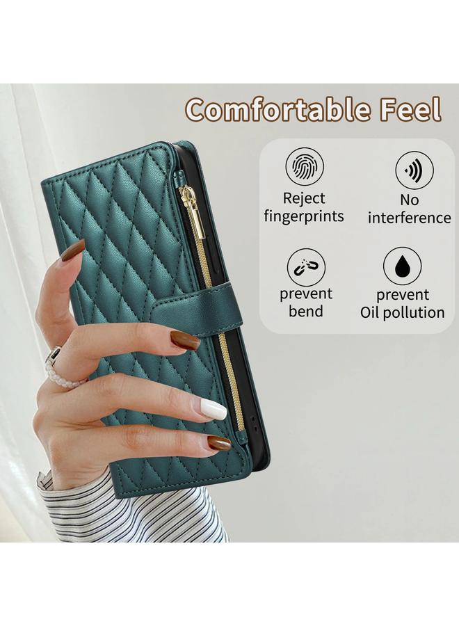 S-TOP Case For iPhone 15 Plus Rhombic Zipper Wallet Leather Phone Case - Image 5