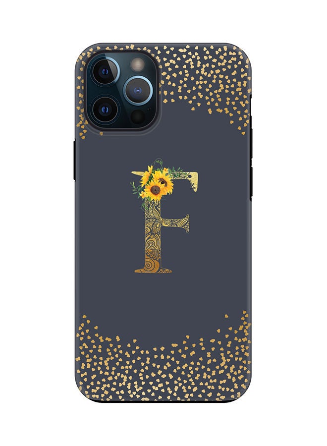 Stylizedd Monogram Tough Cover for Apple iPhone 12 Pro Max Case Custom Initials Letter Floral Mandala Pattern Tough Pro Dual Layer hybrid PC inner TPU protection Alphabet- F (Grey) - Image 1