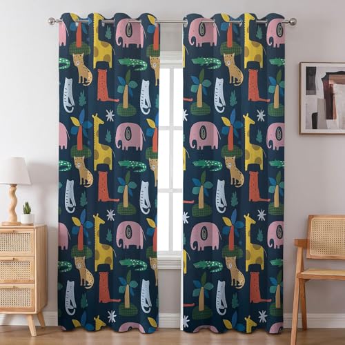 BFAM Kids Blackout Curtains 5 feet Set of 1 – 100% Room Darkening, Thermal Insulated, Noise Reducing, Cute Animal & Rainbow Prints, Eyelet Curtains for Playroom, Bedroom & Nursery, Pack of 1 Curtain - Image 2