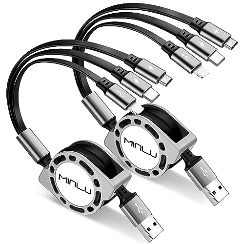 Minlu Multi Charging Cable 3A, [2Pack 4ft] Retractable Multi Charging Cord 3 in 1 Fast Charger Cord, USB C Charger Adapter with Lightning/Type C/Micro USB Ports for Cell Phones/iPhone/Samsung/PS/Tablets - Image 1
