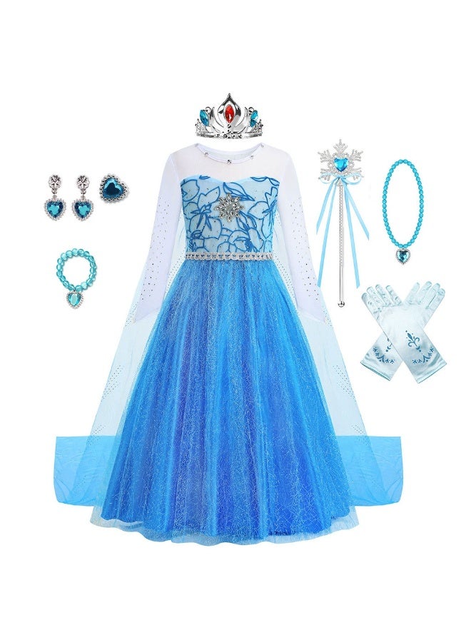 NIBEMINENT Frozen classic Elsa Princess dress, blue Elsa fishing net dress, summer girls' dress - Image 1