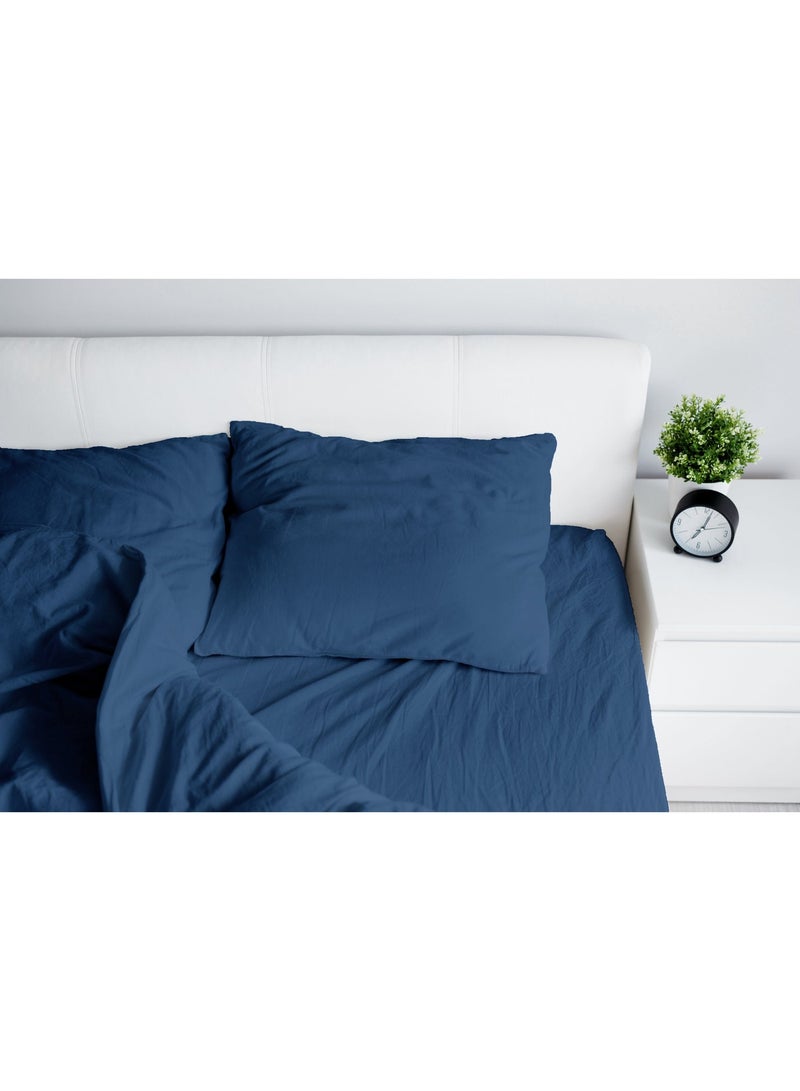 Ocra Hotel Collection Flat Bedsheet Set, Navy blue, Polycotton - Image 1
