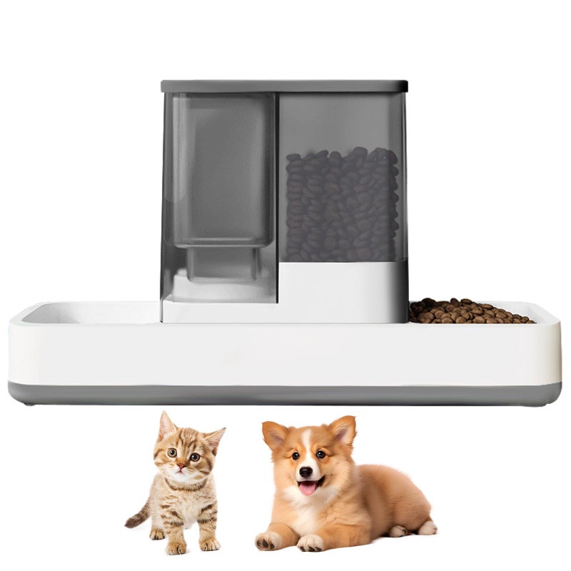 GearRoot Automatic Cat Feeder and Water Dispenser, 2 in 1 Gravity Pet Food Feeder and Water Dispenser Detachable Cat Food Dispenser for Small Dogs and Cats, Gray - Image 1