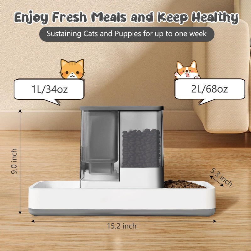 GearRoot Automatic Cat Feeder and Water Dispenser, 2 in 1 Gravity Pet Food Feeder and Water Dispenser Detachable Cat Food Dispenser for Small Dogs and Cats, Gray - Image 2