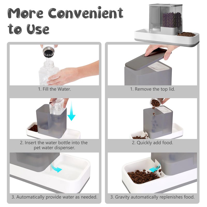 GearRoot Automatic Cat Feeder and Water Dispenser, 2 in 1 Gravity Pet Food Feeder and Water Dispenser Detachable Cat Food Dispenser for Small Dogs and Cats, Gray - Image 3