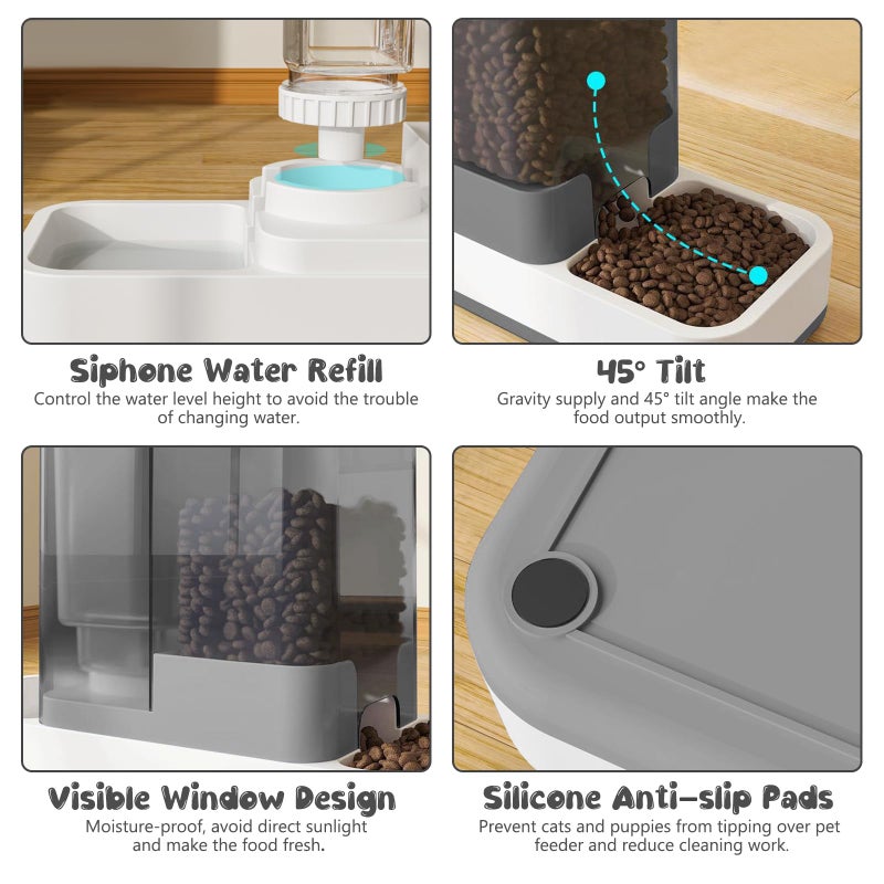 GearRoot Automatic Cat Feeder and Water Dispenser, 2 in 1 Gravity Pet Food Feeder and Water Dispenser Detachable Cat Food Dispenser for Small Dogs and Cats, Gray - Image 4