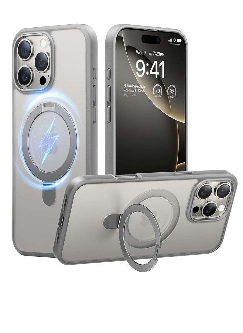 YoYoTech Magnetic Kickstand for iPhone 16 Pro Max Case [Strong Grade Drop Tested] [Compatible with MagSafe] Translucent Slim Case – Natural Titanium 
