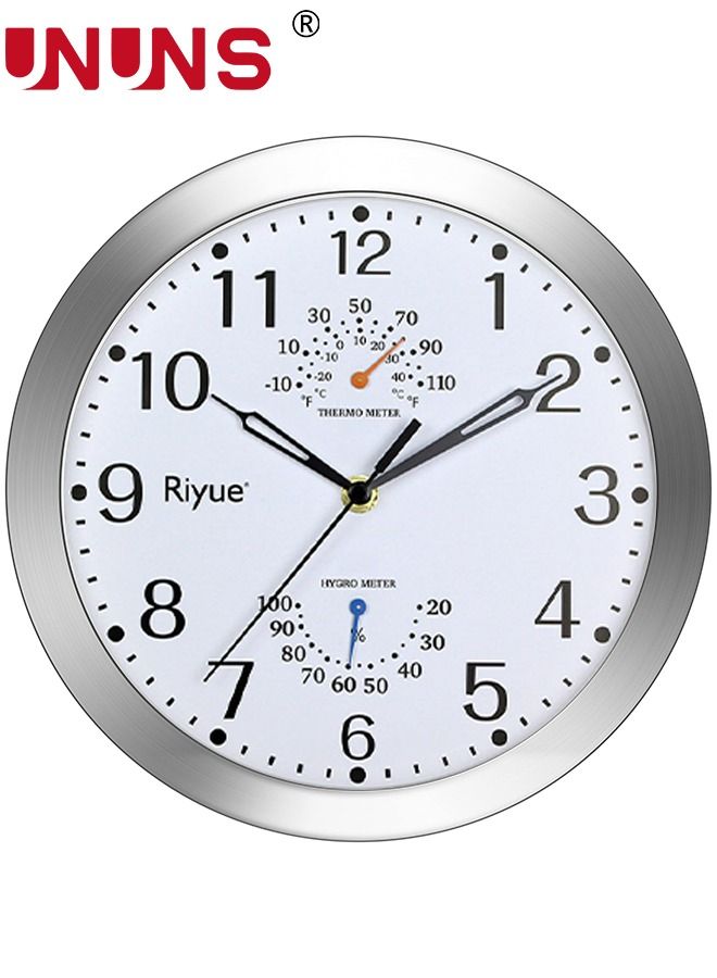 UNUNS 10 Inch Wall Clock with Thermometer Hygrometer,Retro Silent Non-Ticking Waterproof Wall Clock Round Clock,Quality Quartz Round Clock Wall Decorative for Bathroom/Kitchen/Bedroom - Image 1