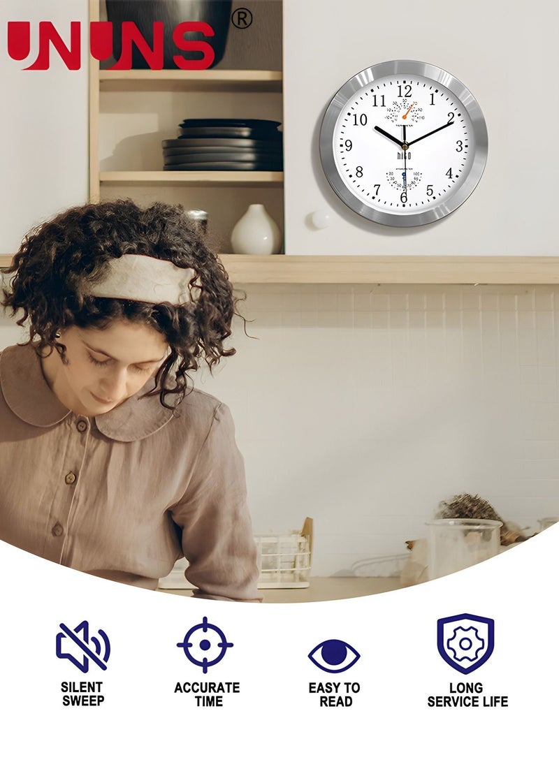 UNUNS 10 Inch Wall Clock with Thermometer Hygrometer,Retro Silent Non-Ticking Waterproof Wall Clock Round Clock,Quality Quartz Round Clock Wall Decorative for Bathroom/Kitchen/Bedroom - Image 3
