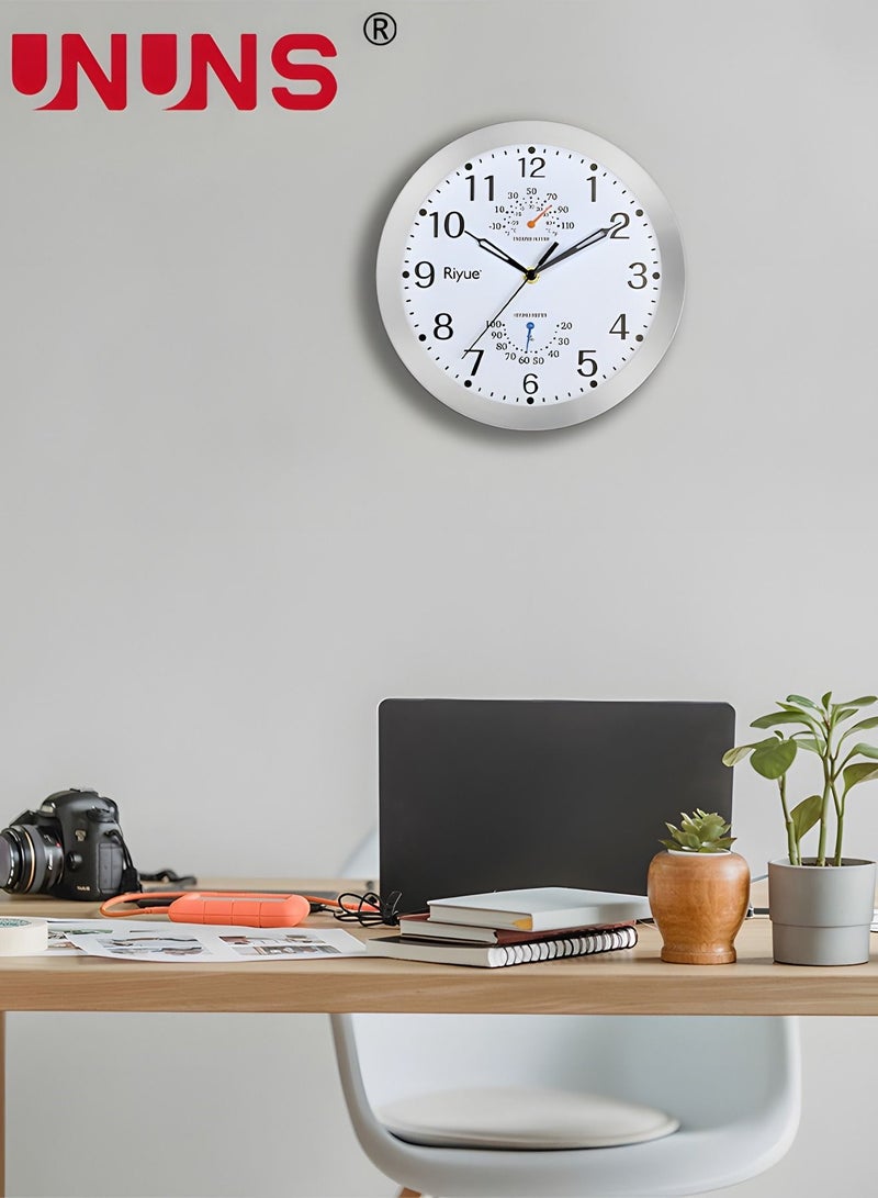 UNUNS 10 Inch Wall Clock with Thermometer Hygrometer,Retro Silent Non-Ticking Waterproof Wall Clock Round Clock,Quality Quartz Round Clock Wall Decorative for Bathroom/Kitchen/Bedroom - Image 4