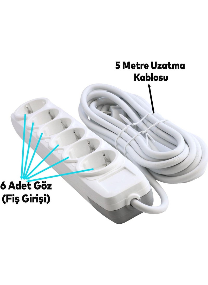 Nzb Group of 6 Sockets with Six Eyes Without Switch Grounded 5 Meters Portable Extension Cord with Patch Cable Six Socket Cable  - Image 2
