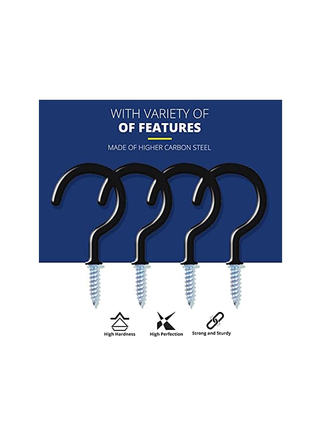 PROMASS promass |12 Pack|2.9 Inches Ceiling Hooks for Hanging Plants, Kitchen Utensils – Heavy Duty Screw-in Hooks for Hanging String Lights, Black & White Vinyl Coated Cup Hooks for Festive Decoration  - Image 4