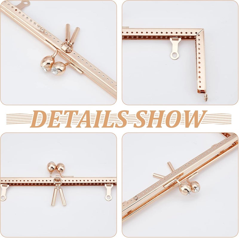 comfrt 2 Colors Metal Purse Frame Kiss Lock Clasp, 7.8 Inch Rectangle Coin Bag Rhinestone Kiss Clasp Retro Clutch Evening Bag Handle Decorative Frame Clip with Charm DIY Pouch Sewing Craft Hardware - Image 3