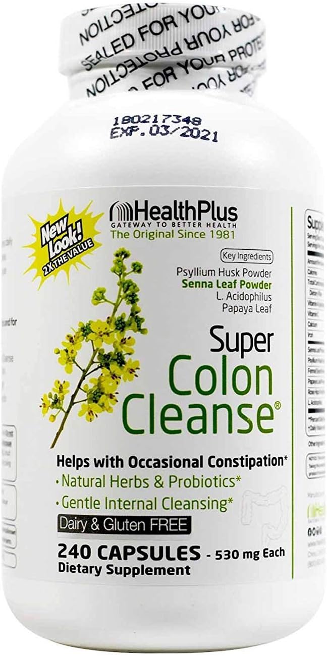 Health Plus Super Colon Cleanse Capsules Laxative 240Count - Image 1