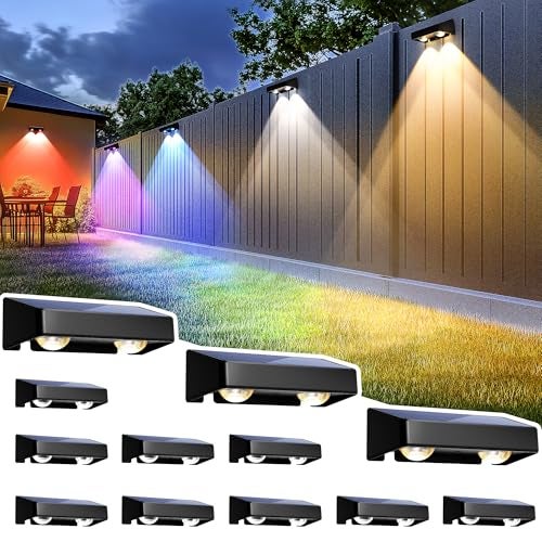 SOLPEX Solar Fence Lights Outdoor, 9 Fixed Colors ＆ Color Changing Fence Solar Lights Outdoor Waterproof IP65, LED Deck Lighting for Halloween Wall Backyard Step Railing Patio Pool Porch(12 Pack) - Image 1