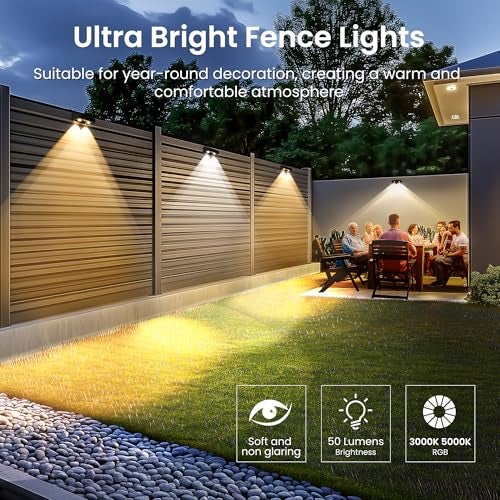 SOLPEX Solar Fence Lights Outdoor, 9 Fixed Colors ＆ Color Changing Fence Solar Lights Outdoor Waterproof IP65, LED Deck Lighting for Halloween Wall Backyard Step Railing Patio Pool Porch(12 Pack) - Image 5
