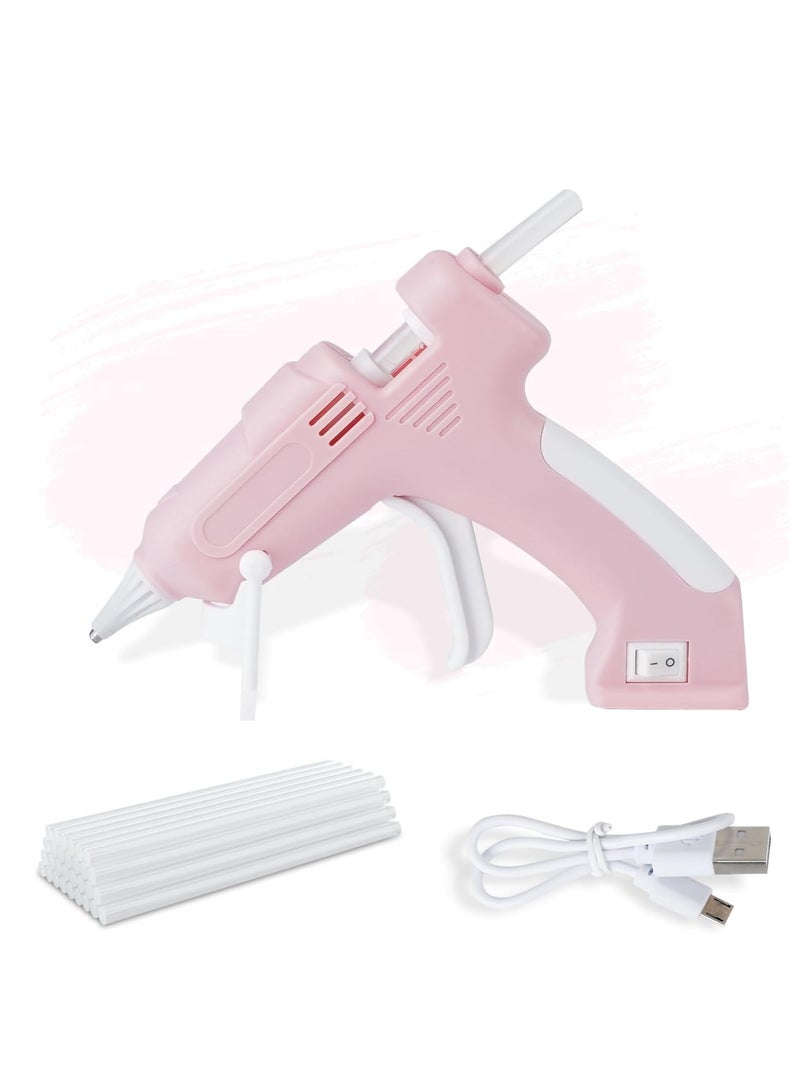 KASTWAVE طقم مسدس الغراء الساخن، مسدس غراء ساخن لاسلكي، طقم مسدس غراء ساخن تسخين سريع، مع 10 قطع من عصي الغراء المتميزة، قاعدة قابلة للشحن بواسطة USB لمسدس الغراء الساخن، لمشاريع الفن الحرفي DIY وإصلاحات المنزل، وردي - Image 1