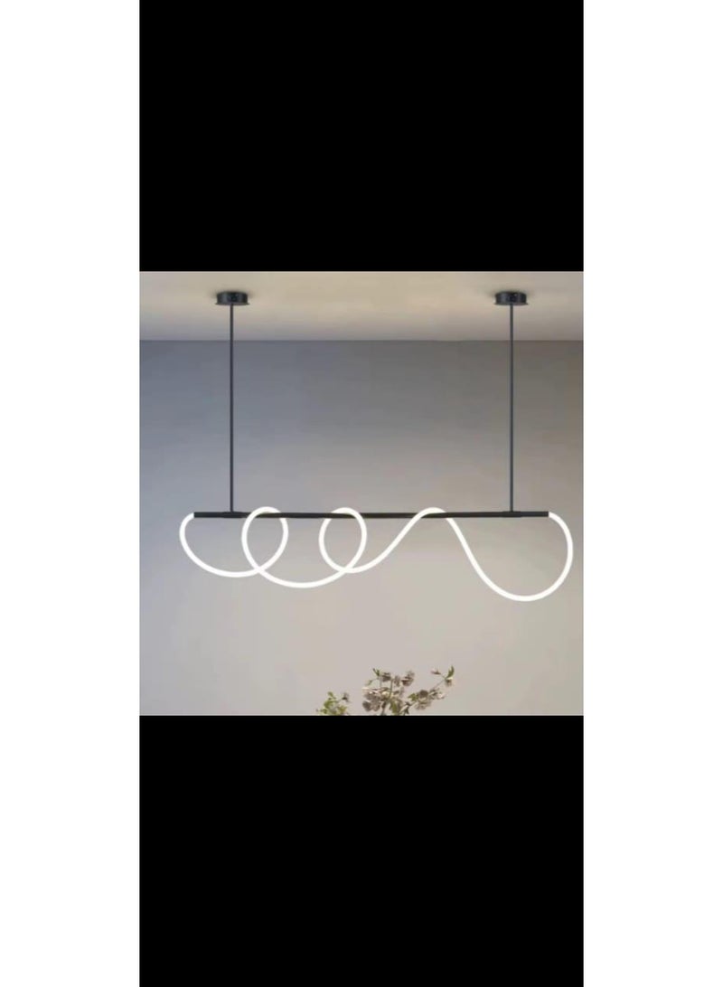 المفتاحة مصباح LED خطي حديث معلق - تصميم موجة إبداعي لمصباح سقف معلق لغرفة الطعام وجزيرة المطبخ وغرفة المعيشة - تركيبات قابلة للتعتيم موفرة للطاقة مع ارتفاع قابل للتعديل، لمسة نهائية سوداء - Image 1