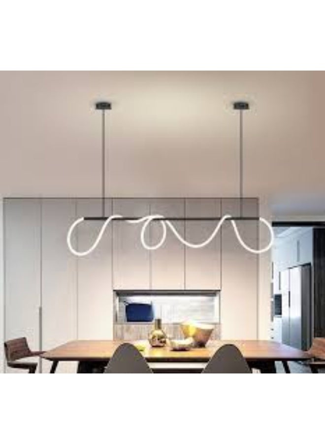المفتاحة مصباح LED خطي حديث معلق - تصميم موجة إبداعي لمصباح سقف معلق لغرفة الطعام وجزيرة المطبخ وغرفة المعيشة - تركيبات قابلة للتعتيم موفرة للطاقة مع ارتفاع قابل للتعديل، لمسة نهائية سوداء - Image 2