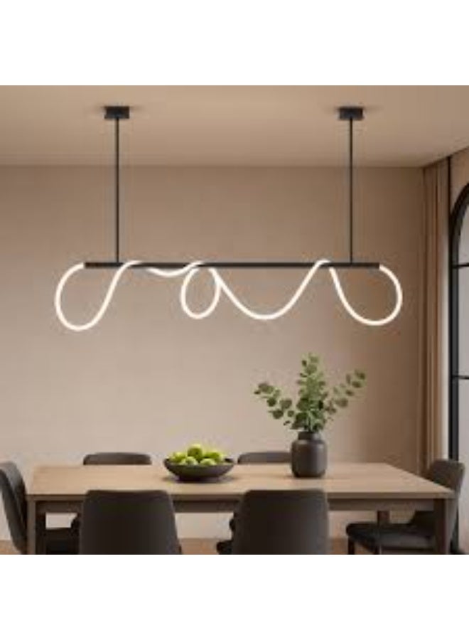المفتاحة مصباح LED خطي حديث معلق - تصميم موجة إبداعي لمصباح سقف معلق لغرفة الطعام وجزيرة المطبخ وغرفة المعيشة - تركيبات قابلة للتعتيم موفرة للطاقة مع ارتفاع قابل للتعديل، لمسة نهائية سوداء - Image 3