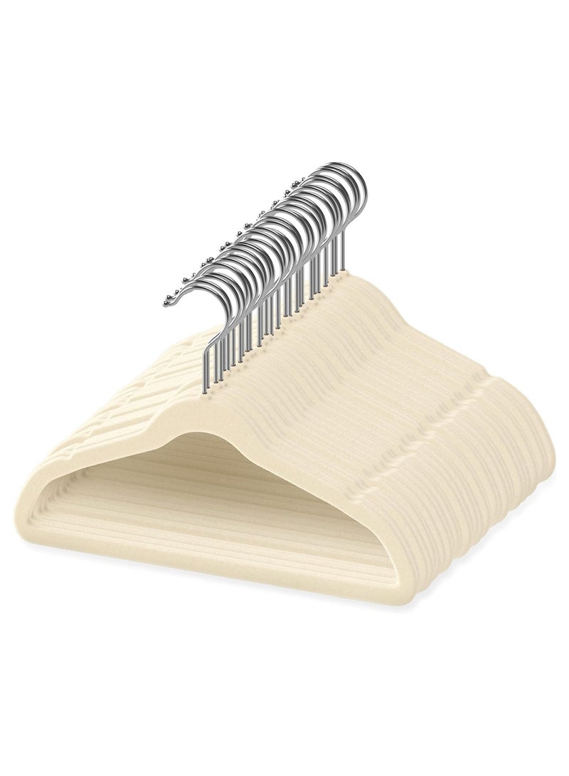 Amber home Premium Baby Velvet Hangers Non-slip kids Hangers Ultra Slim Children Clothes Hangers 360° Swivel Hook Strong Durable Baby Hangers toddler hangers pack of 30 Beige - Image 1