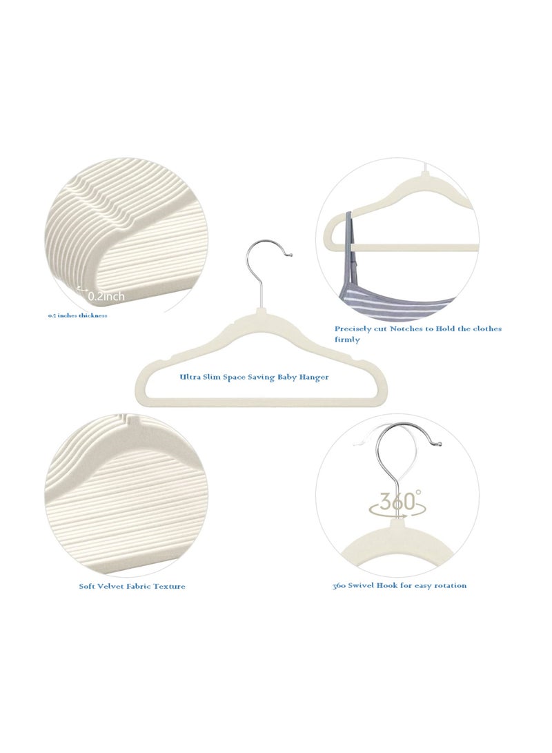 Amber home Premium Baby Velvet Hangers Non-slip kids Hangers Ultra Slim Children Clothes Hangers 360° Swivel Hook Strong Durable Baby Hangers toddler hangers pack of 30 Beige - Image 3