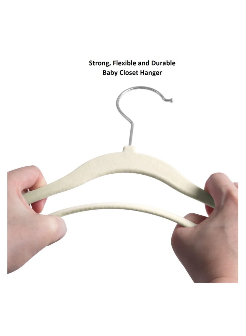 Amber home Premium Baby Velvet Hangers Non-slip kids Hangers Ultra Slim Children Clothes Hangers 360° Swivel Hook Strong Durable Baby Hangers toddler hangers pack of 30 Beige - Image 4