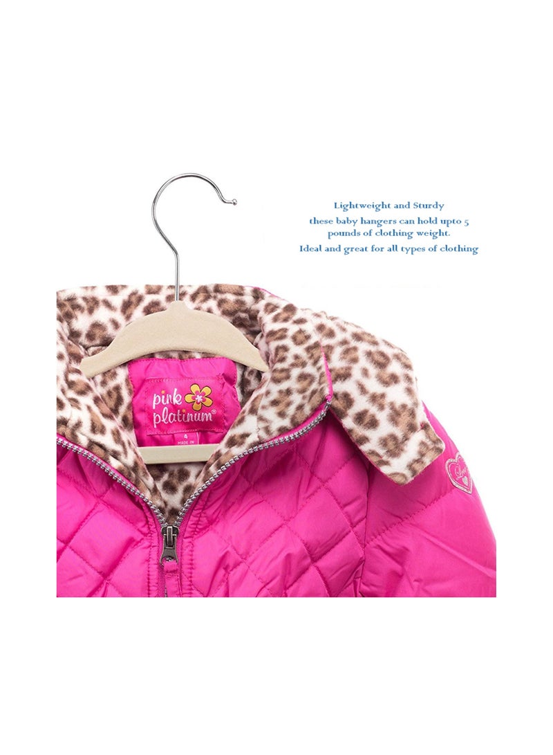 Amber home Premium Baby Velvet Hangers Non-slip kids Hangers Ultra Slim Children Clothes Hangers 360° Swivel Hook Strong Durable Baby Hangers toddler hangers pack of 30 Beige - Image 5