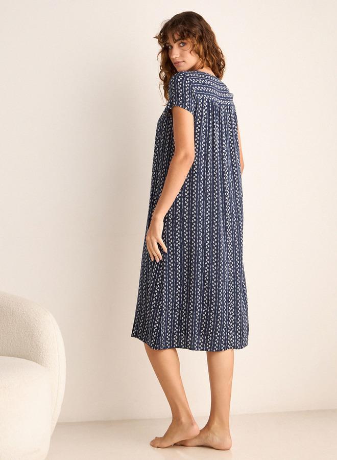 سبلاش فيڤ فستان نوم بطبعة كاملة بياقة مستديرة وأكمام قصيرة - Image 3