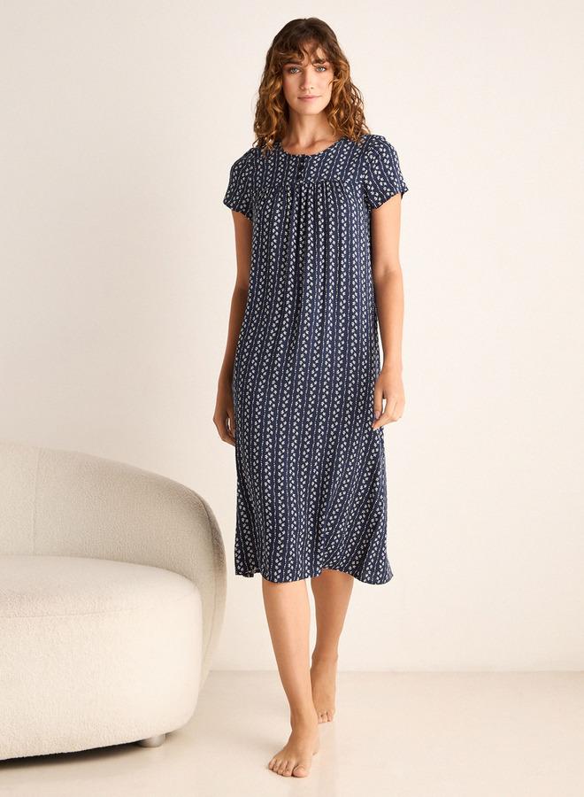 سبلاش فيڤ فستان نوم بطبعة كاملة بياقة مستديرة وأكمام قصيرة - Image 2