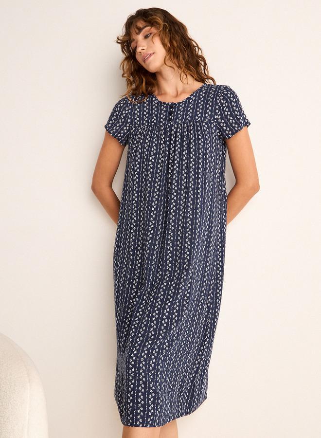 سبلاش فيڤ فستان نوم بطبعة كاملة بياقة مستديرة وأكمام قصيرة - Image 1