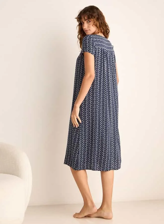 سبلاش فيڤ All-Over Print Night Dress with Round Neck and Short Sleeves
